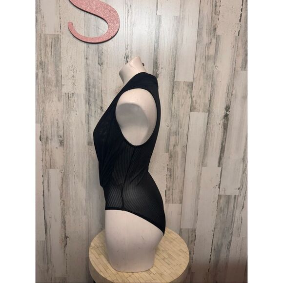 Fashion Nova Black Sheer Deep V Bodysuit Size XS - Picture 4 of 7